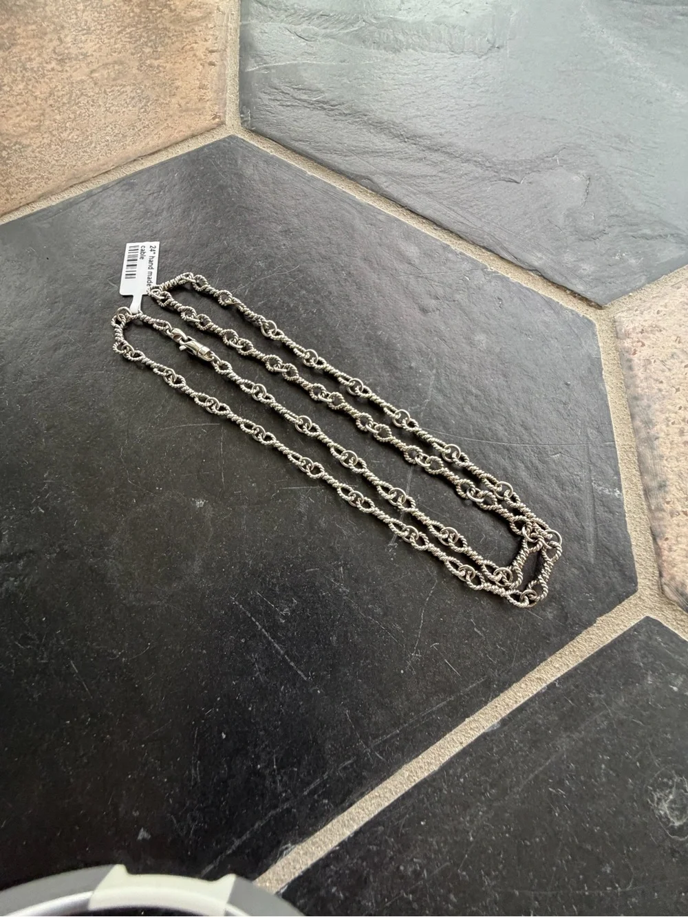 14kt. White Gold Hand Made Cable Link Chain 24” Long